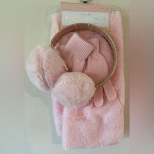 Capelli of New York Girls Pink 3 Piece Set Earmuffs/Scarf/Gloves NWT One…